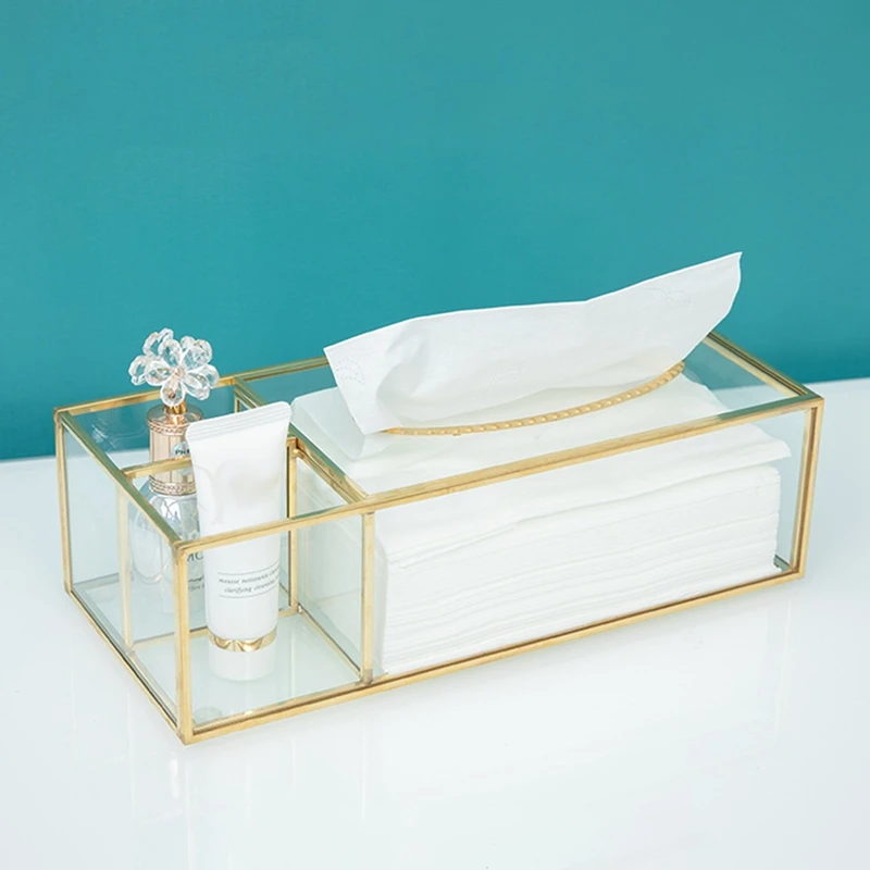 

Big Deal Gold Tissue Box Rectangular Clear Glass Paper Tissue Box For Home Tissue Dispenser Geometric Glass Tissue Box