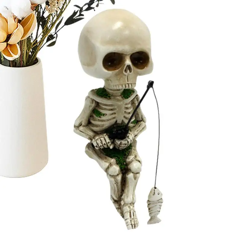 

Skull Ornaments Horror Figurines Resin Skull Figurine Statue With Fishing Theme Design Hand Carved Skull For Cupboard Windowsill