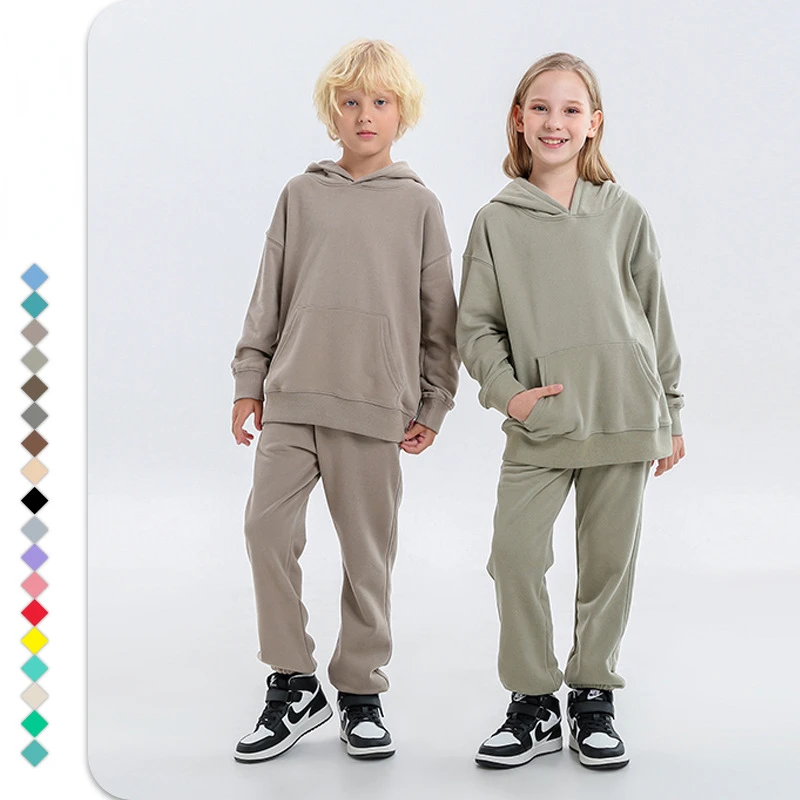 Boys Hoodie Clothing Sets Autumn Cotton Girls Tracksuit Solid Casual Children's Clothing 12 13 Year Teen Kids School Sports Suit