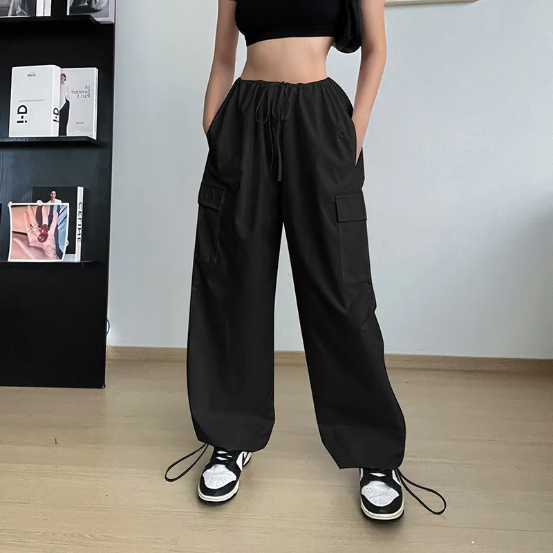 Solid Color Streetwear Cargo Pants Women 2023 Summer Fashion Casual Low Waist Pants Loose Drawstring Leggings Casual Trousers