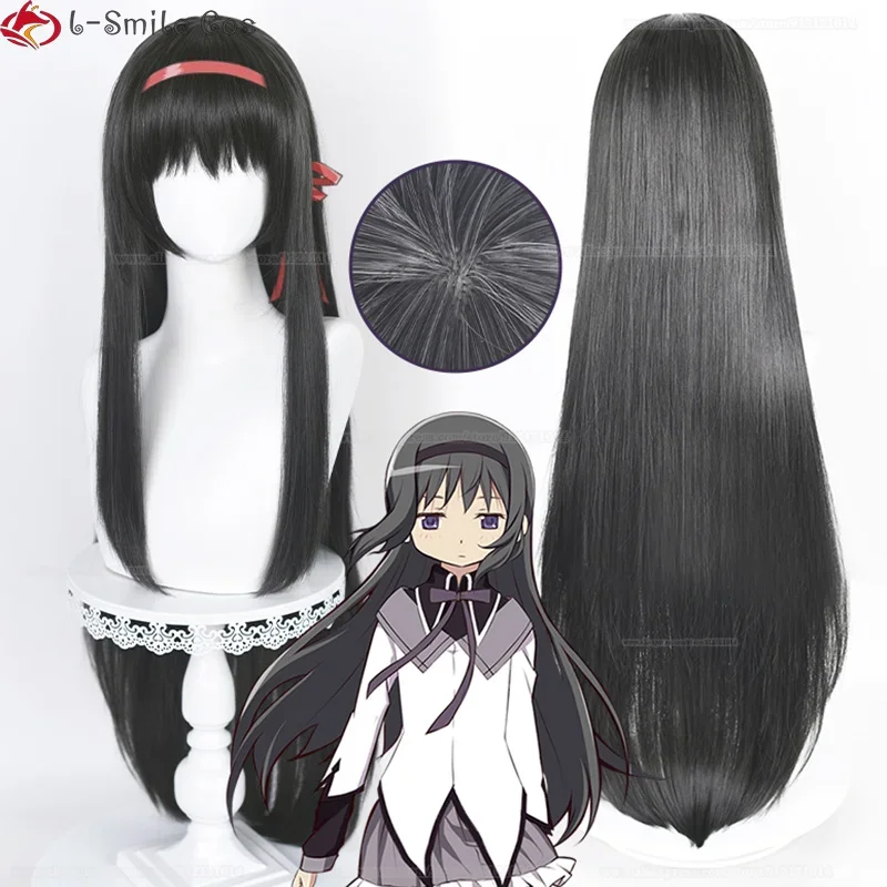 Аниме Puella Magi Madoka Magica Akemi Homura Косплей Парик 90 см Длинные Темно-Серые Крученые