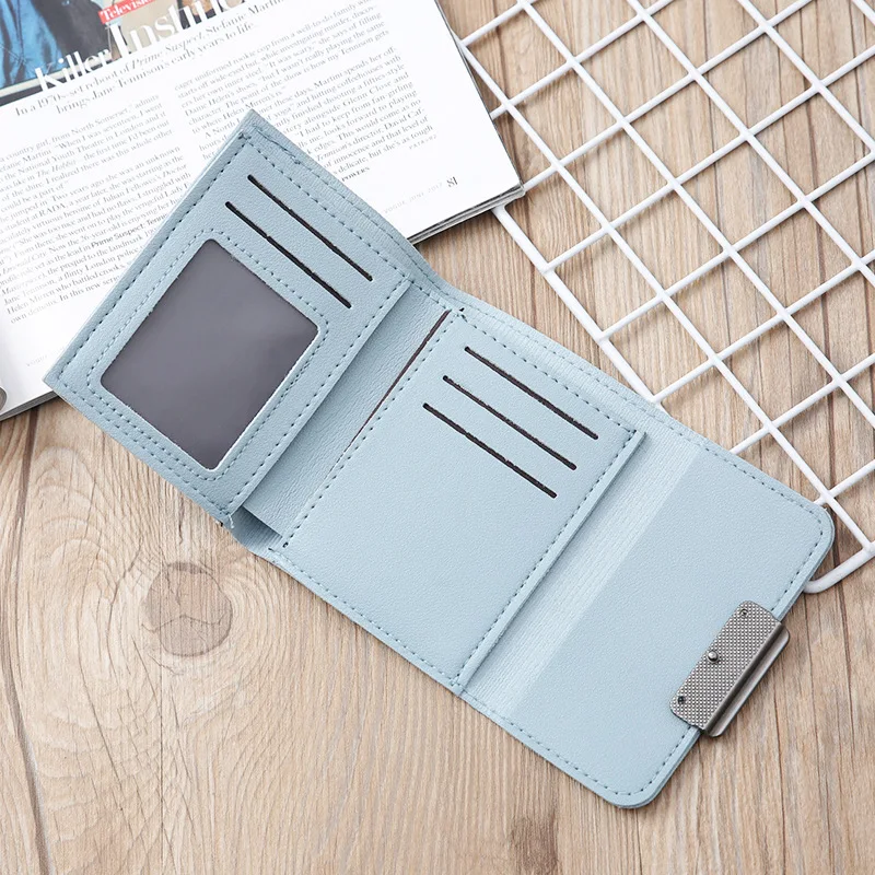 Women Wallets 2022 PU Leather Short Coin Purses Female Fashion Solid Color Three Fold Card Holder Simple Rectangular Lock Wallet | Багаж и
