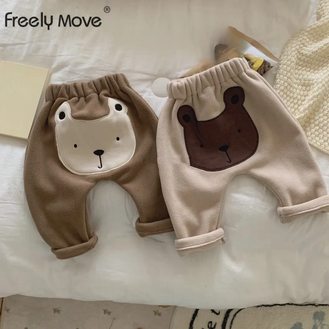 

Freely Move 2022 Winter Baby Cute Pants Boys Girl Cartoon Mid Waist Loose Children Toddler Keep Warm Pants Newborn Pants