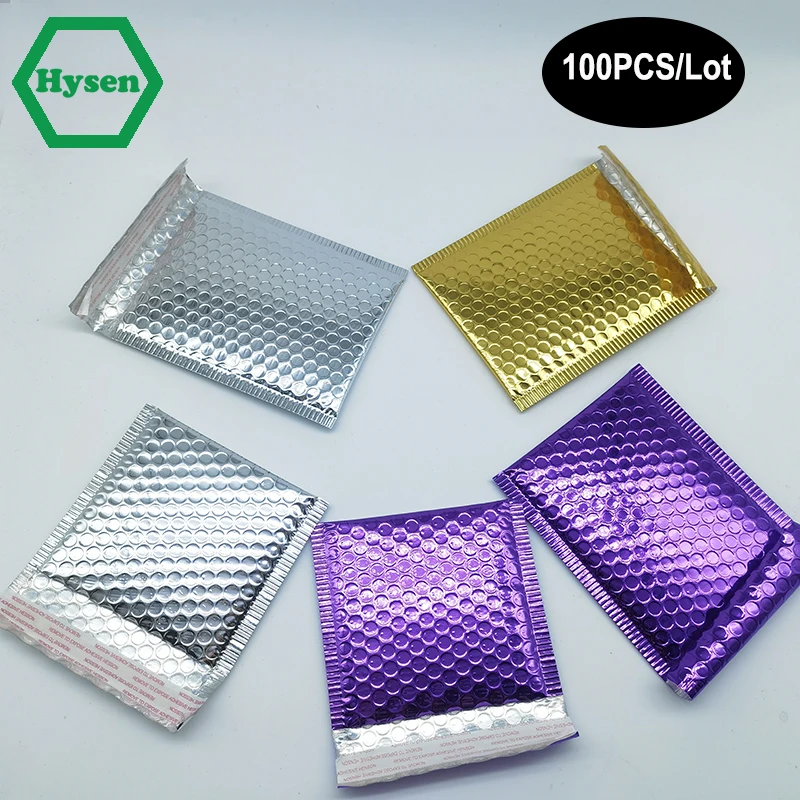 Hysen Bubble Mailers Wholesale 100 Pieces for Gift Packaging Silver/Gold/Purple/Black/Red Dustproof Metallic Bubble Bag