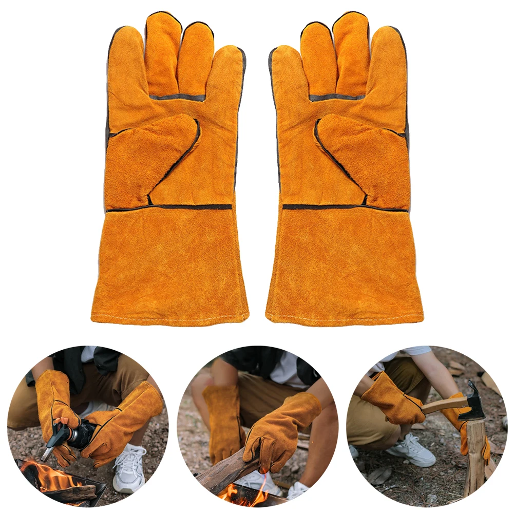 

Outdoor Camping BBQ Welding Cowhide Protective Gloves Thickened Heat Insulation Cowhide Oven Stoves Protective Gloves Tools