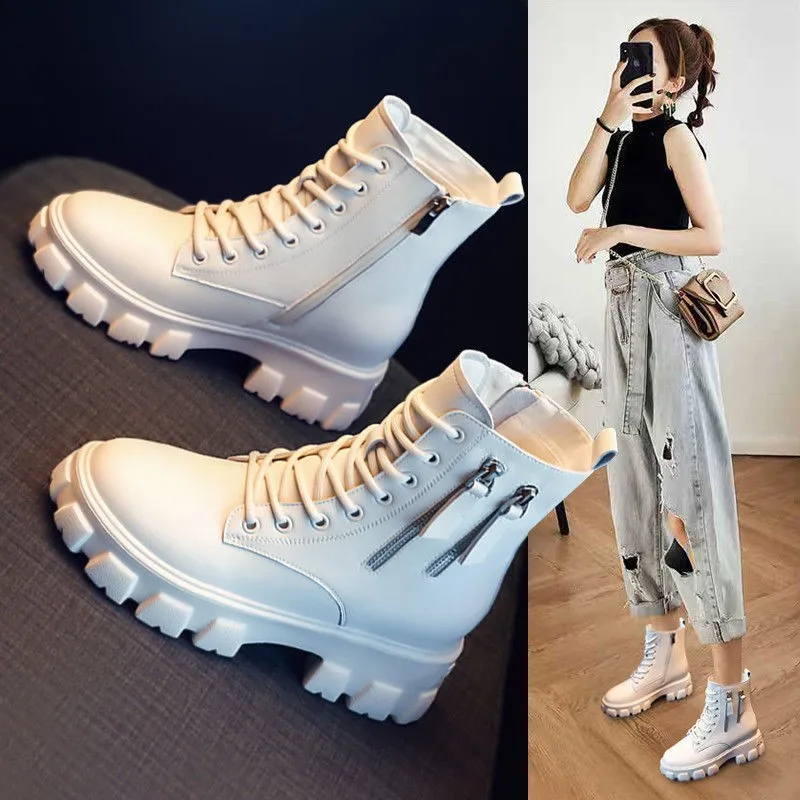 

Women's Genuine Leather Martin Boots 2022 Autumn/Winter New Short Boots British Inner Height Boots Slim Boots Plus Fleece