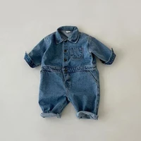 2022 autumn new baby long sleeve denim romper solid boys casual jumpsuit loose newborn infant denim clothes girl overalls