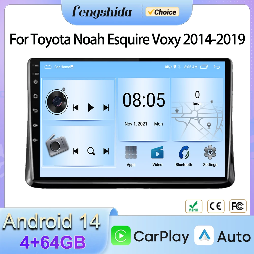 Автомобильный радиоприемник Carplay 10 дюймов Android 13 для Toyota Ноев эскир Voxy 2014-2019