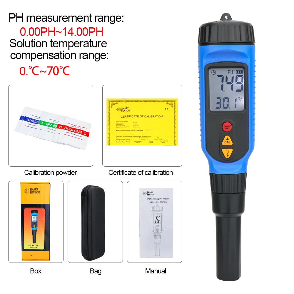 SMART SENSOR Цифровой pH-метр для теста, мяса, овощей, фруктов, соусов