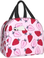cute strawberries lunch bag compact tote bag design fashion reusable lunch box container for women girls school office work