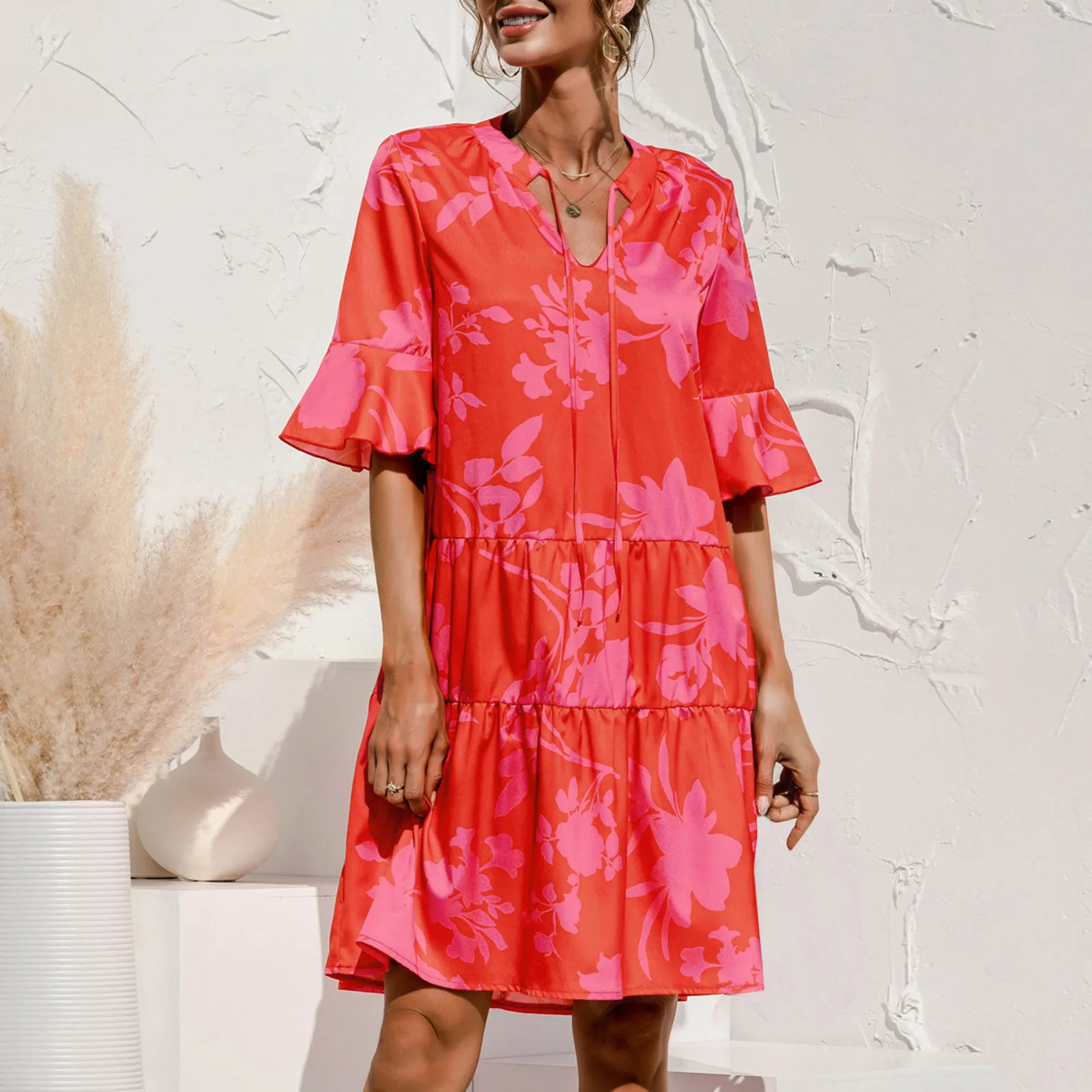 

casual dress for women 2023 Fashion Print Draped Short Sleeve Dress summer outfits Women vestidos para mujer elegantes bonitos