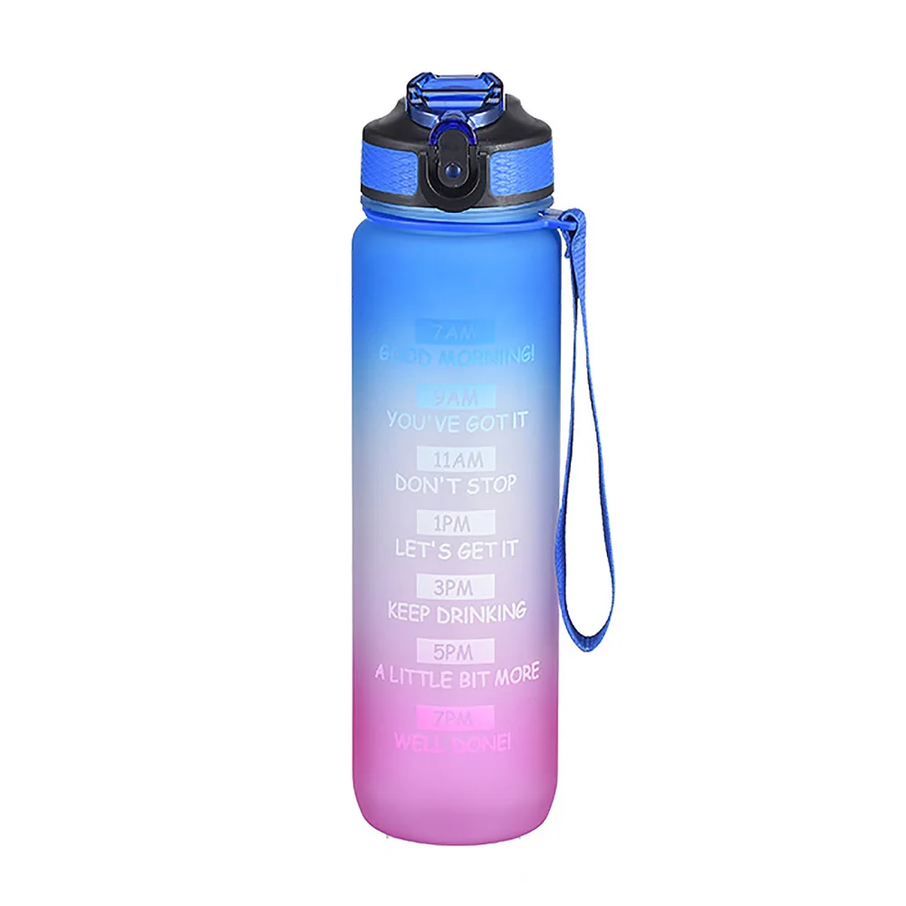 

Water Cups 1000ML 1L Tritan Material Sports Bottle Kettles With Bounce Cover Reminder Frosted Leak-proof Fitness Time Scale