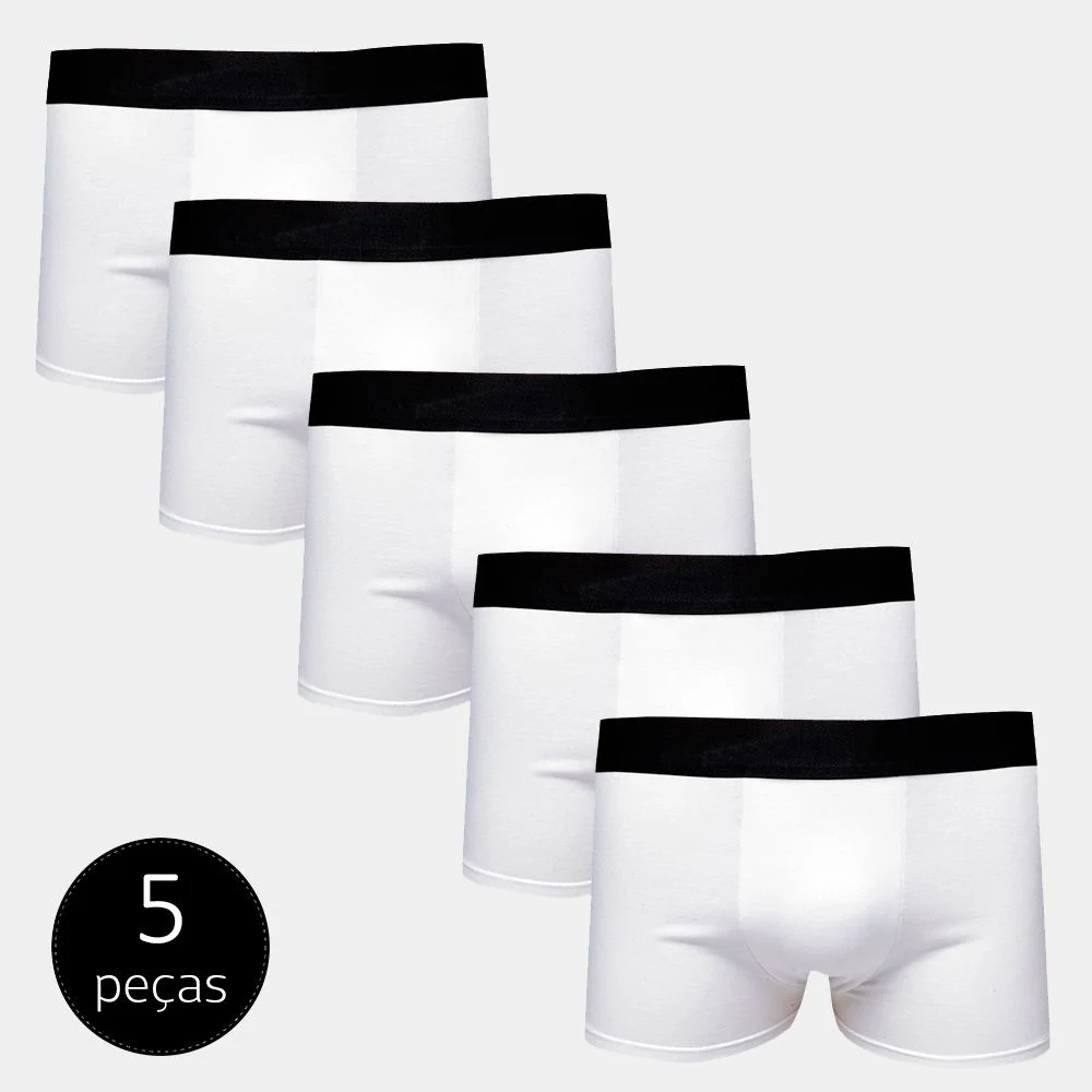 

Kit Com 5 Cuecas Boxer Cotton Confort Masculina Part.B Branca