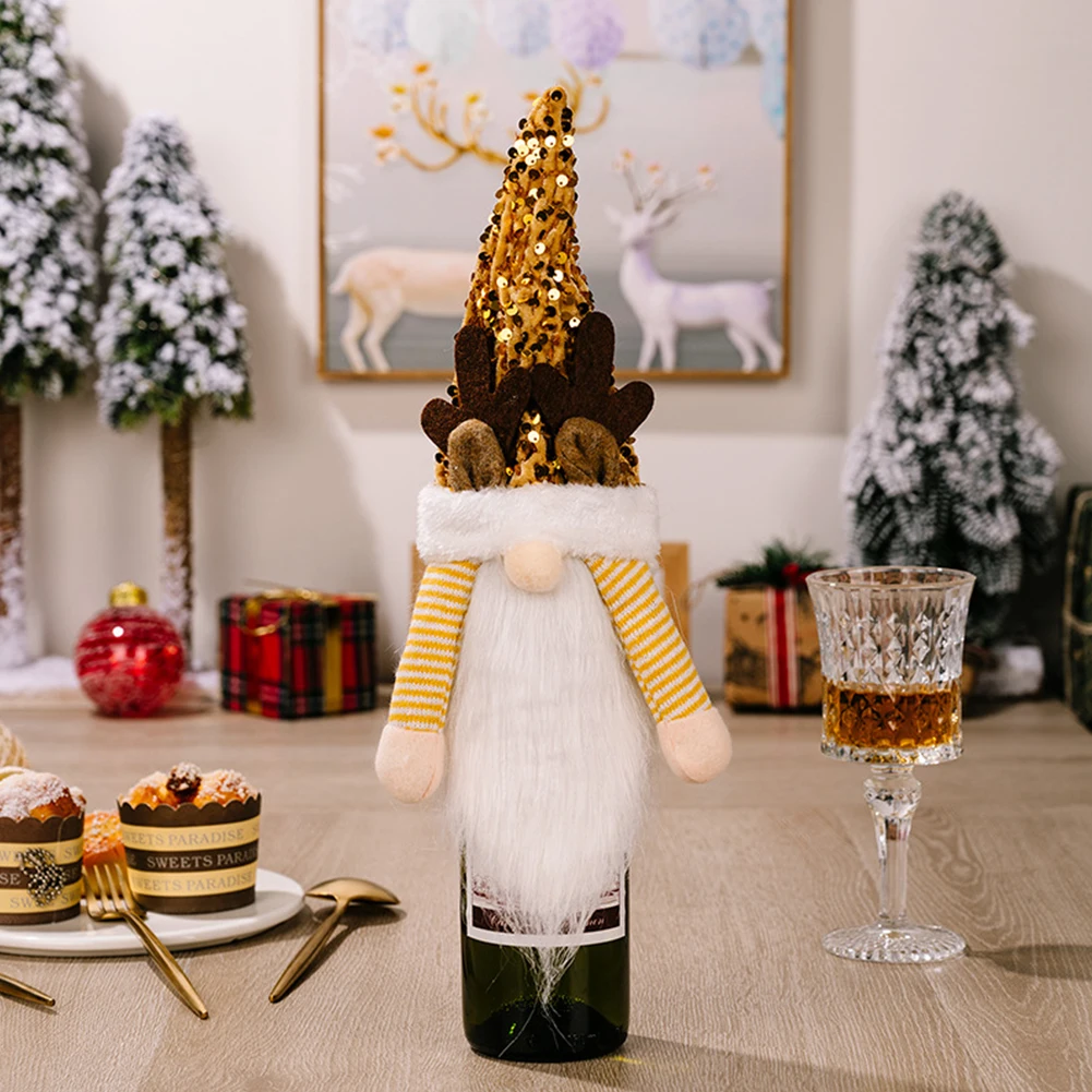 

Christmas Champagne Bottle Cap Santa Wine Bottle Cover Gift Bags Christmas Dinner Xmas Party Table Decorations
