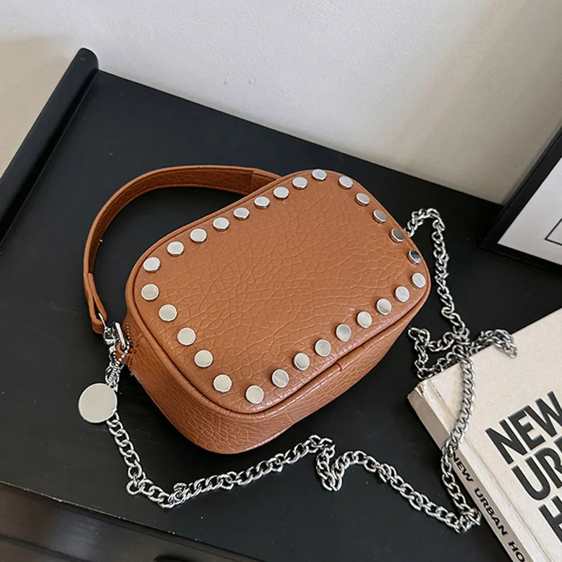 

Luxury Box Bags Leather Crossbody Bags with Short Handle for Women Fashion Chain Shoulder Bag 2023 Rivet Designer Female Handbag