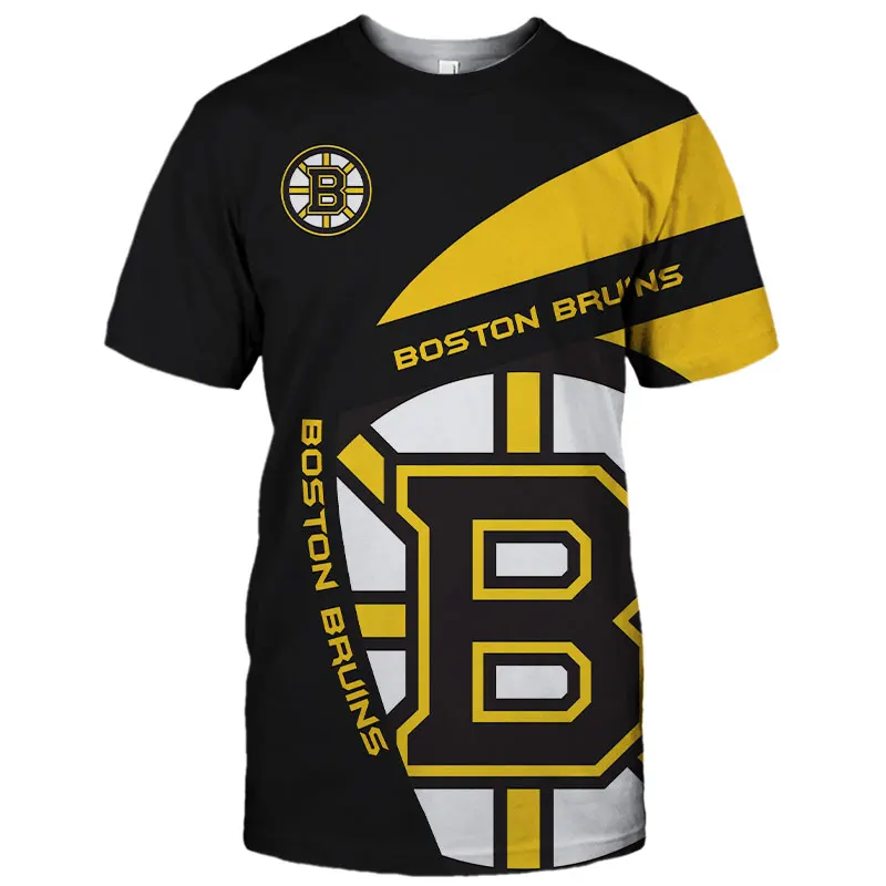 

Verão casual tops boston moda masculina preto e branco costura padrão geométrico letra b imprimir bruins t-shirts Verão casual
