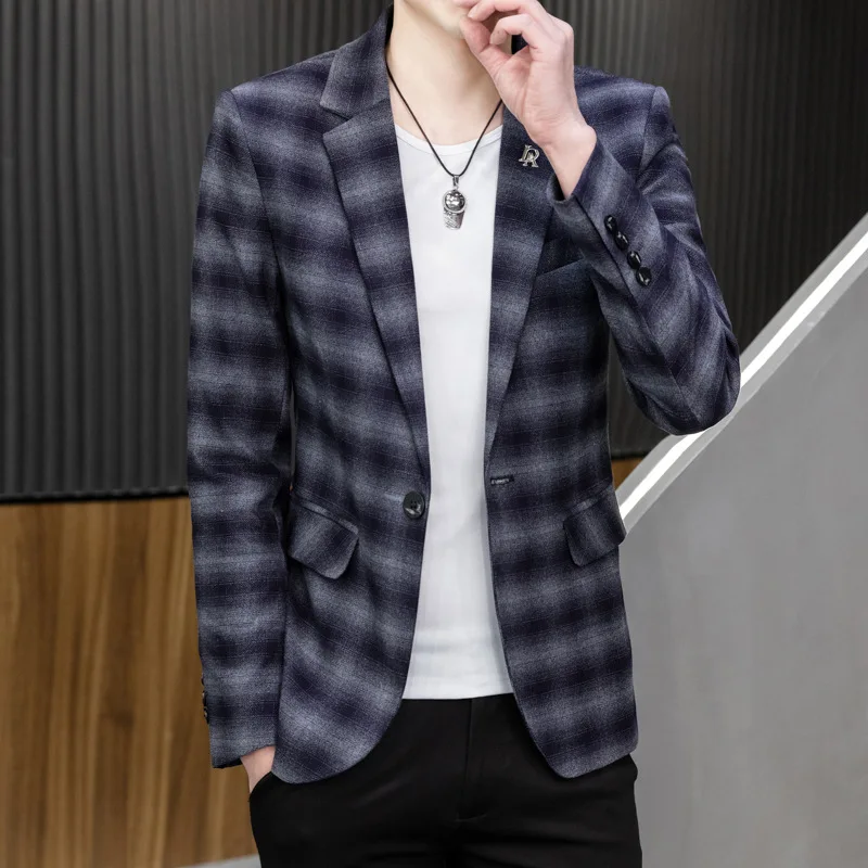 

HOO 2022 Men's New Plaid blazer Youth Fashion Cool and Wild blazer