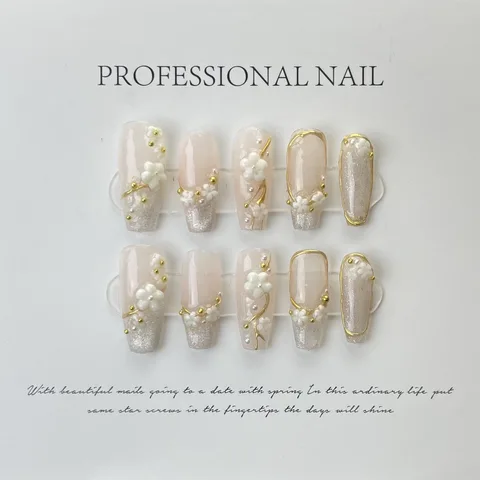 Маникюрные ногти Sakura Angel, накладные ногти ручной работы с полным покрытием, накладные ногти, носимые искусственные ногти с набором инструментов