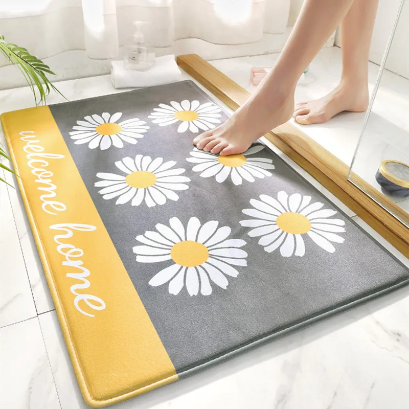 

Bathroom Doormats Small Daisy Print Polyester Modern Style Carpet Absorbent Floor Mat Non-slip Hand Washable Skin-friendly Rug