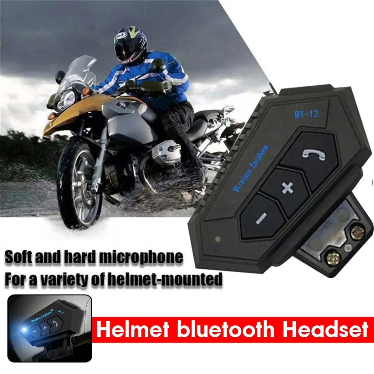 

Motorcycle BT Helmet Headset Wireless Hands-free call Kit Stereo Anti-interference Waterproof Music Player Speaker Microphone