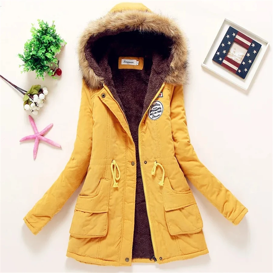 Winter Hooded Mid-length Plus Velvet Thicken Parka Women Warm Coat Cotton Padded Overcoat Slim Korean Outwear Windbreaker Jacket