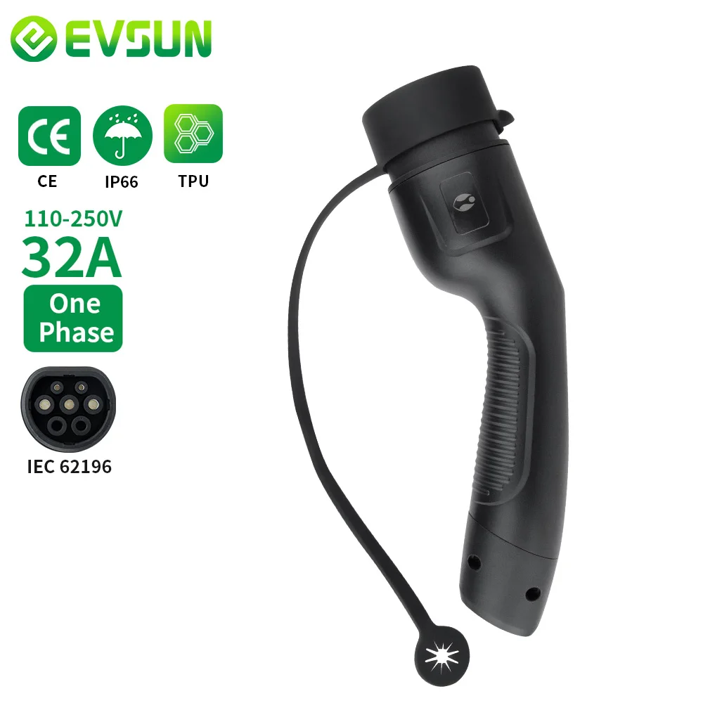 EVSUN EV Charger Plug Adapter Type 2 EVSE Charger Female IEC 62196 Convertor 16A 32A for Electric Car Vehicle Charging Station