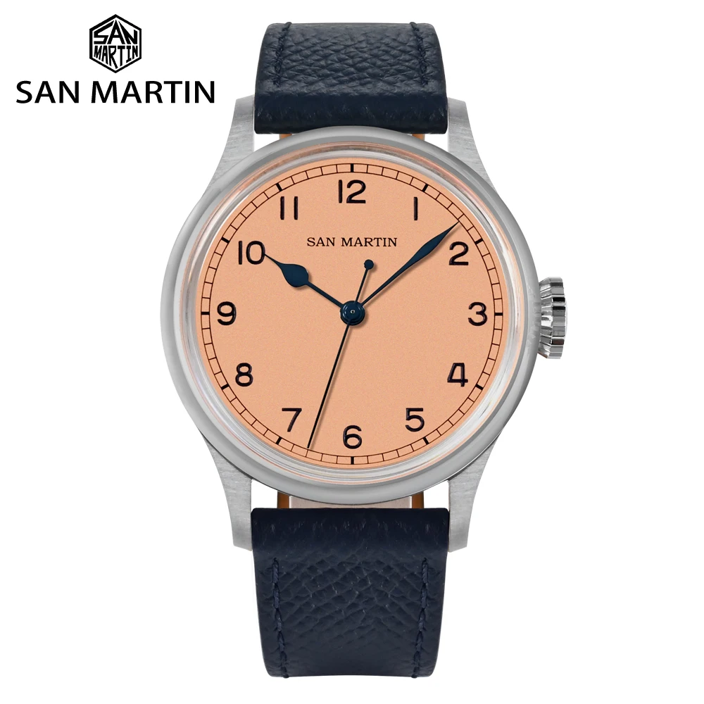 

San Martin New Pilot Watch 38.5mm NH35 Mechanical Baked Varnish Blue Hands 100M Waterproof Vintage Simple Fashion Wristwatch