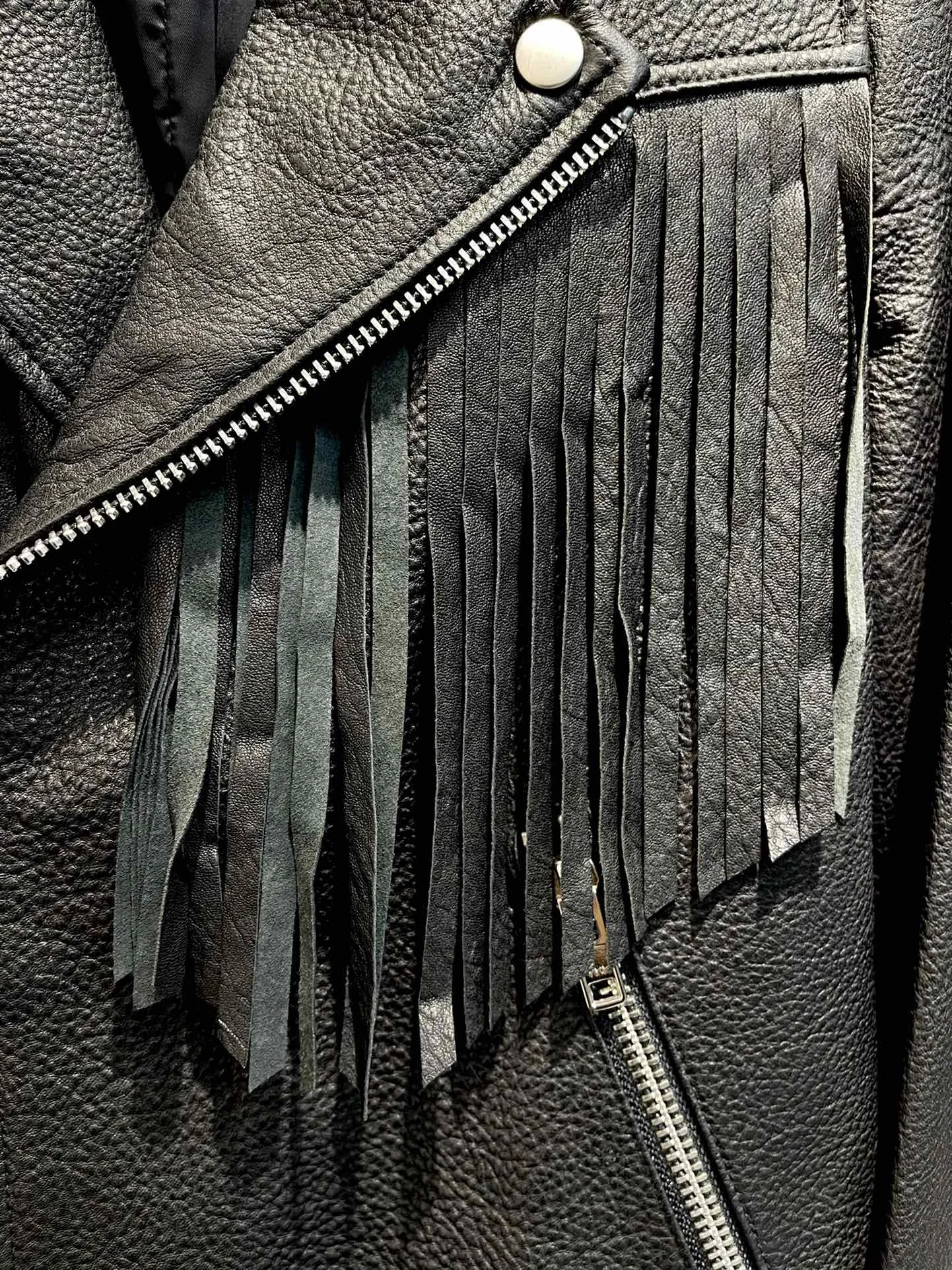 Top Quality Sheep Leather Black Moto Biker Jacket 2022 Autumn Special Zipper Design Turn-down Collar Basic Coat Belt Decoration