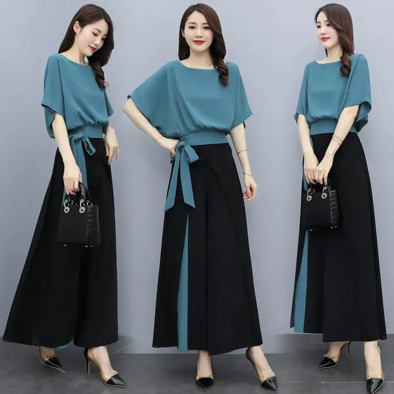 

Women's Chiffon T-shirt Wide Pants Set 여성 쉬폰 티셔츠 와이드 팬츠 세트