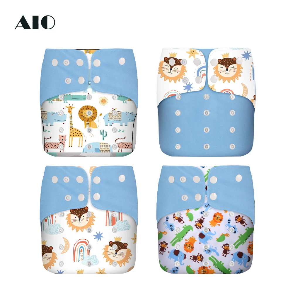 

[AIO] 2022 New 4pcs/set Baby Washable Cloth Diapers Eco-Friendly Nappy Reusable Pocket Diaper Adjustable Fit 0-3year 3-15kg babi