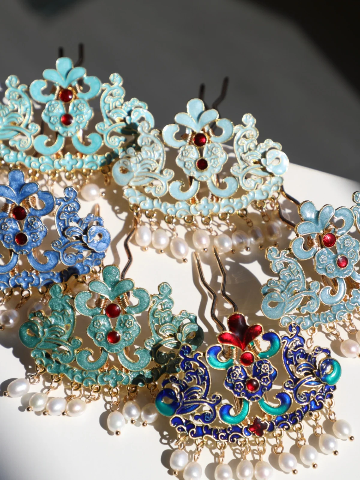 

6 Colors Burnt Blue Hair Crown Pearl Fringe Hanfu Headwear Ancient Style Ming Style Hanfu Jeweled Hair Accessories