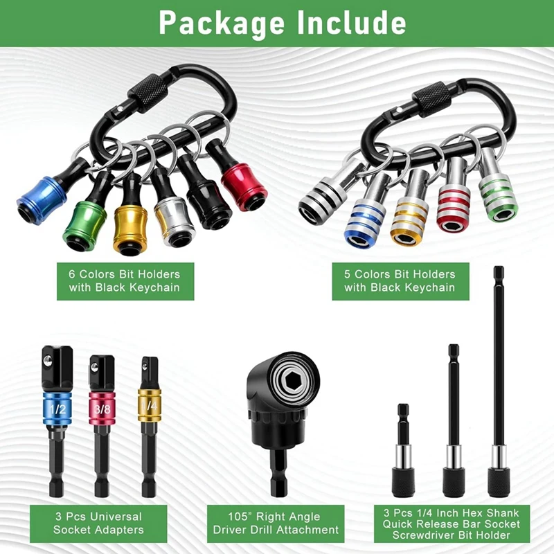 BEAU-18 шт. брелок для ключей адаптер сверл под прямым углом 1/4 дюйма 3/8 1/2 держатель