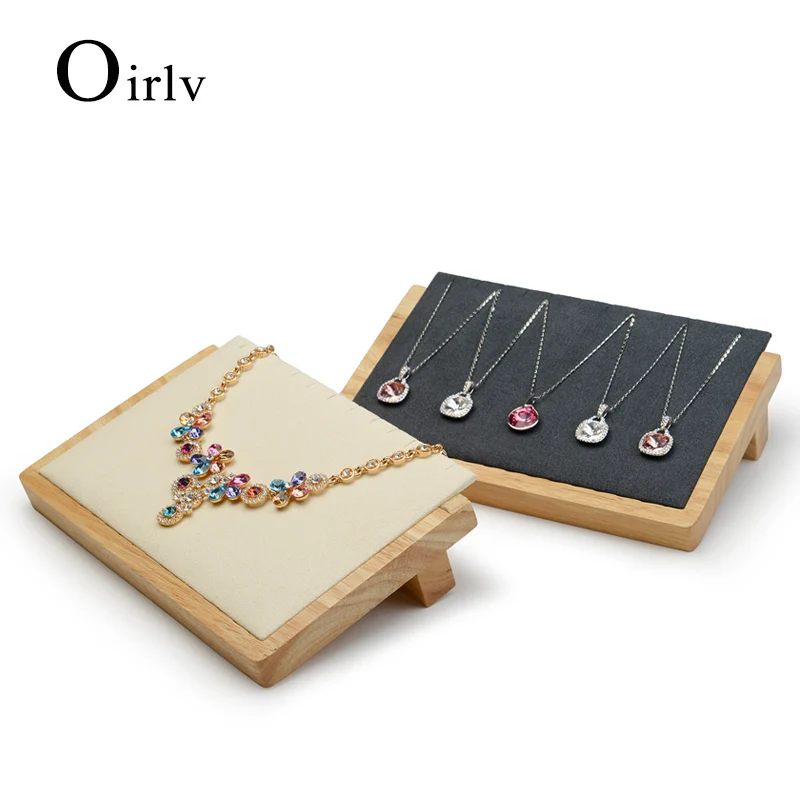 Oirlv Solid Wood Jewelry Display Stand Inclined Necklace Pendant Display Rack For Necklace Organizer Wooden Jewelry Display Rack