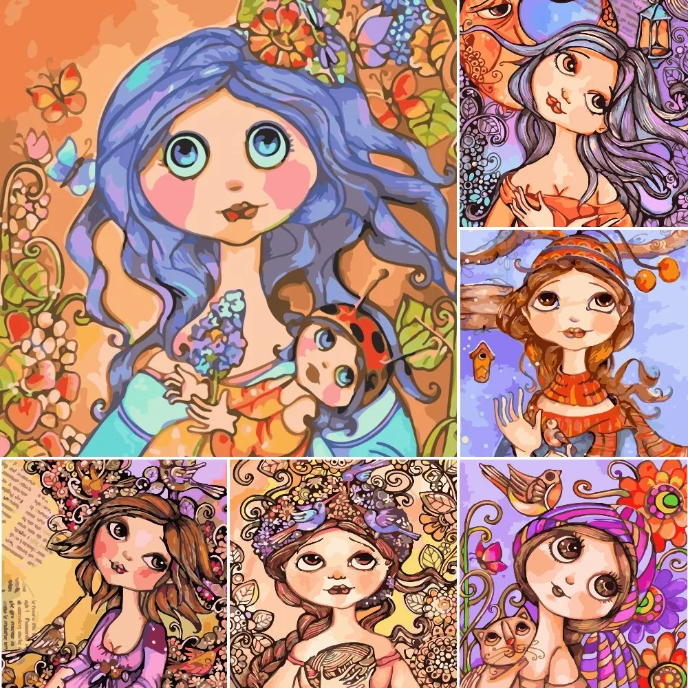Cartoon Girl Painting By Numbers For Adults Kids Kits Hand Painted Drawing Canvas DIY Oil Coloring Paint Picture By Numbers
