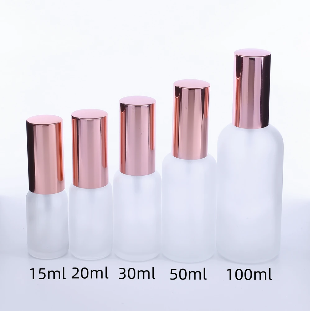 

15ml/ 20ml/30ml/50ml/100ml Refillable Press Pump Glass Spray Bottle Oils Liquid Container Perfume Atomizer Travel 5pcs