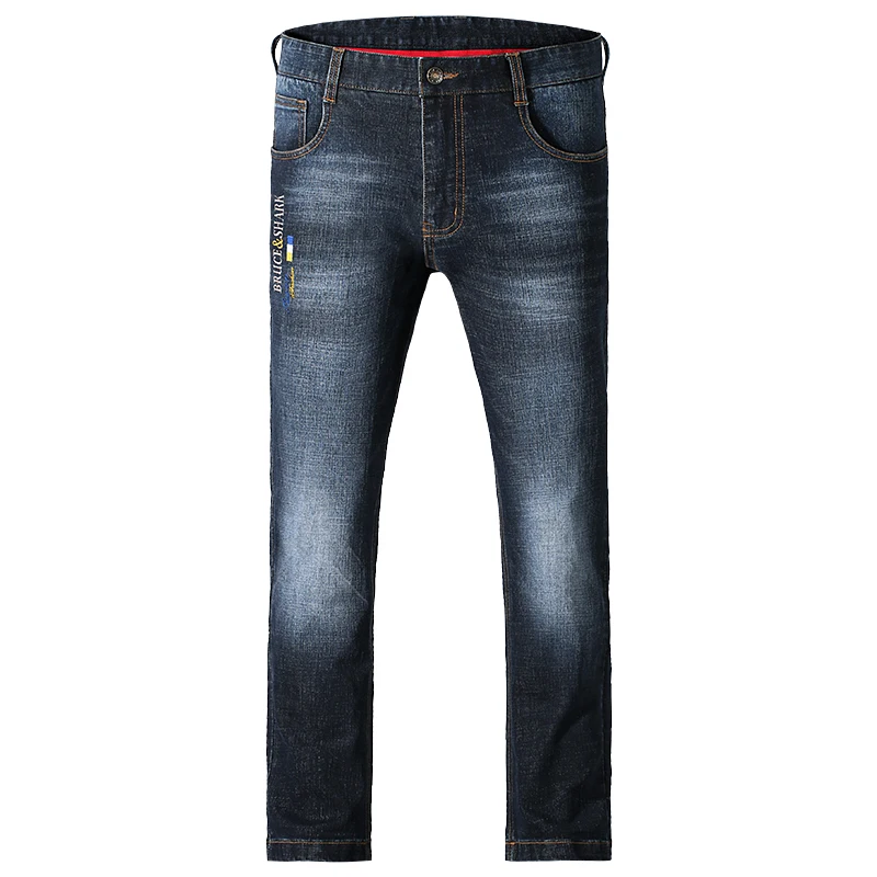 2022Bruce&Shark Men's Jeans WinterThicken Cotton Fashion Casual Straight Leg Stretch Soft Loose Super Quality Men blue Jeans Big
