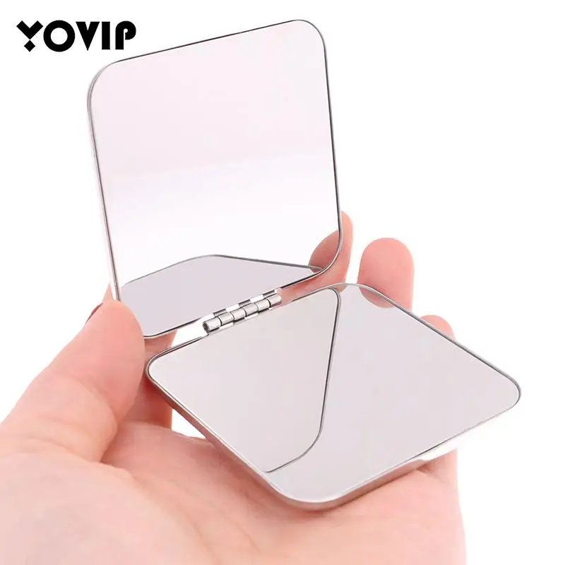 

1Pcs Women Portable Stainless Steel Double Makeup Mirror Hand Pocket Folded-Side Cosmetic Make Up Mirror Small Various Shapes