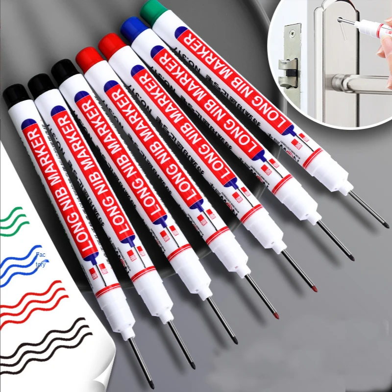 

4/6/8Pcs/Set 20MM Red/Black/Blue Ink Long Head Markers Bathroom Woodworking Decoration Multi-purpose Deep Hole Marker Pens