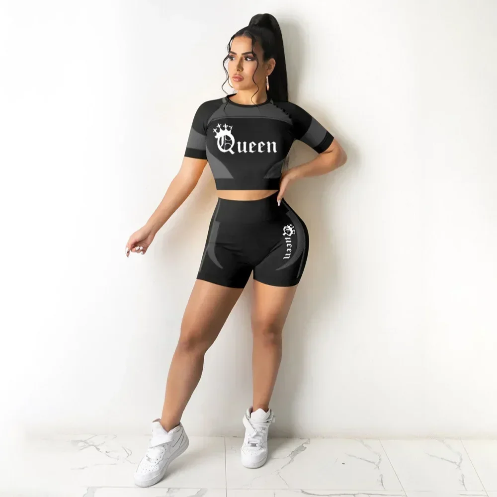 Летний новый женский модный повседневный костюм из двух предметов в Европе и США