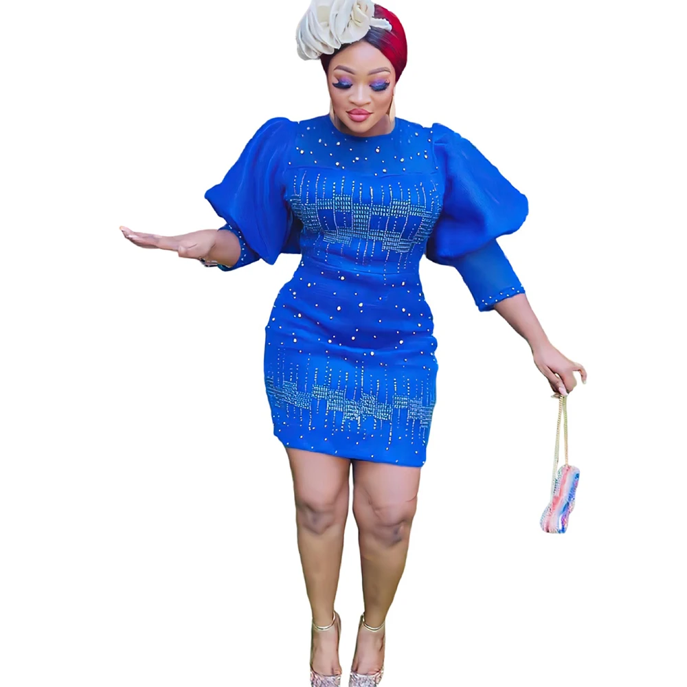 

Платье в африканском стиле женское с рукавами-фонариками и стразами