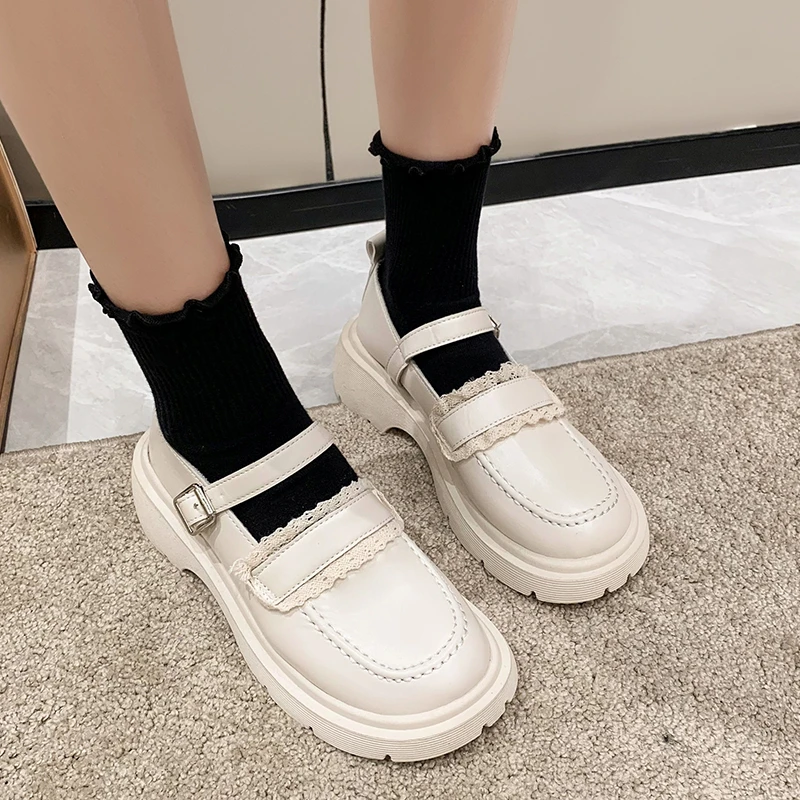 

Platform Wedges Oxford Shoes Women Gothic Leather Slip on Loafers Fashion Black Brown Flats Buckle Strap Office Mary Jane Shoes