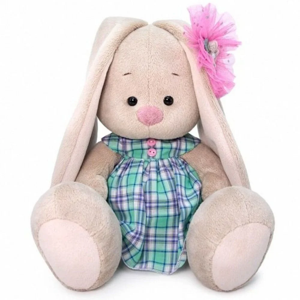 Мягкая игрушка Зайка Ми &quotВ зеленом платье в клетку&quot большая 23 см|Игрушки