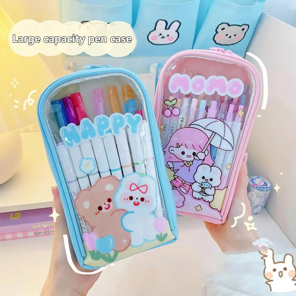 Bags Stationery Pouch Lanyard Waterproof Transparent Bear Rabbit Pattern Pencil Ruler Storage Bag Office Supplies