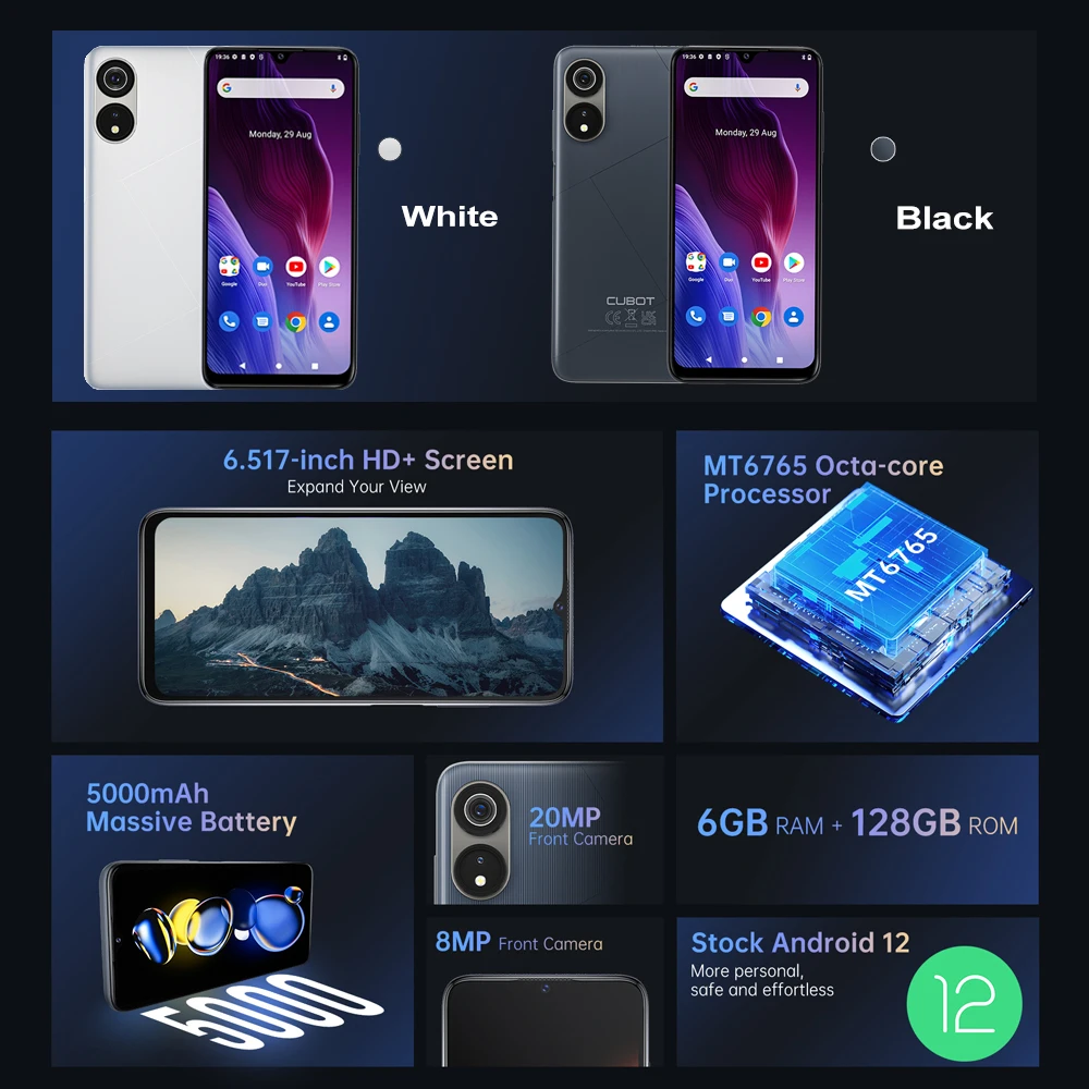 Cubot P60 New Phone 6.517 Inch Display Smartphone Android 12 Octa-Core MT6765 Cellphones 5000mAh Battery Dual SIM 20MP Camera