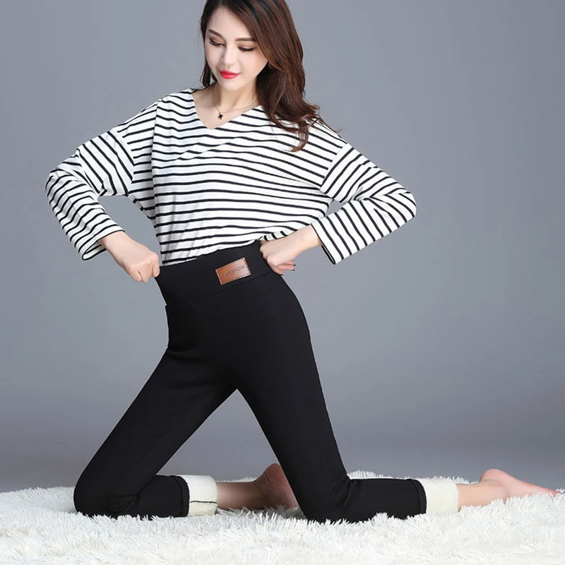 Winter Warm Women's Tights High Waist Fleece Leggings Women Slim Thermal Pants Velvet Wool Pantyhose Windproof Female Lingerie