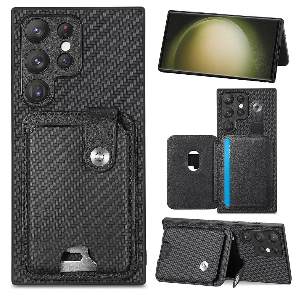 Волоконный чехол для телефона Samsung S23 Ultra Plus защитный с запястьем и карманом карт