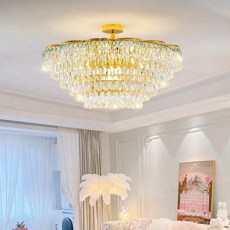 Золотая роскошная хрустальная люстра для гостиной