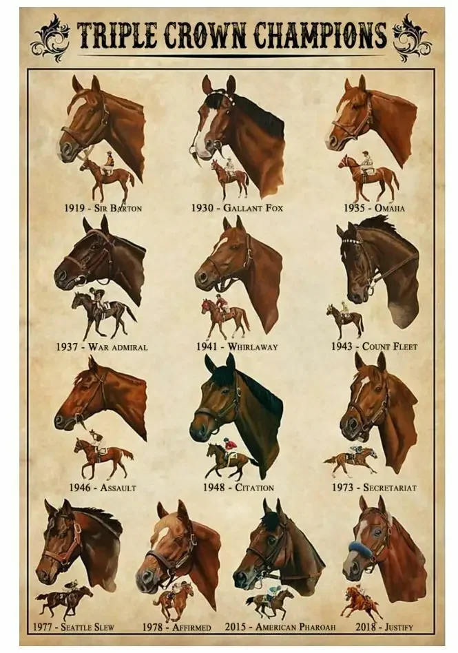 Triple Crown Champions Sir Barton Gallan Fox Omaha WarAdmiral Must Horse Art Picture Print Canvas Poster Home Wall Decor