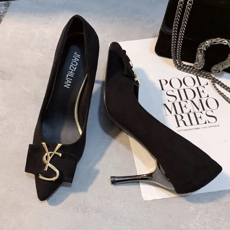 Pointed High Heels Women's Thin Heels 2023 New Fashion with Diamond Square Buckle Fairy Style Single Shoes Ins Autumn