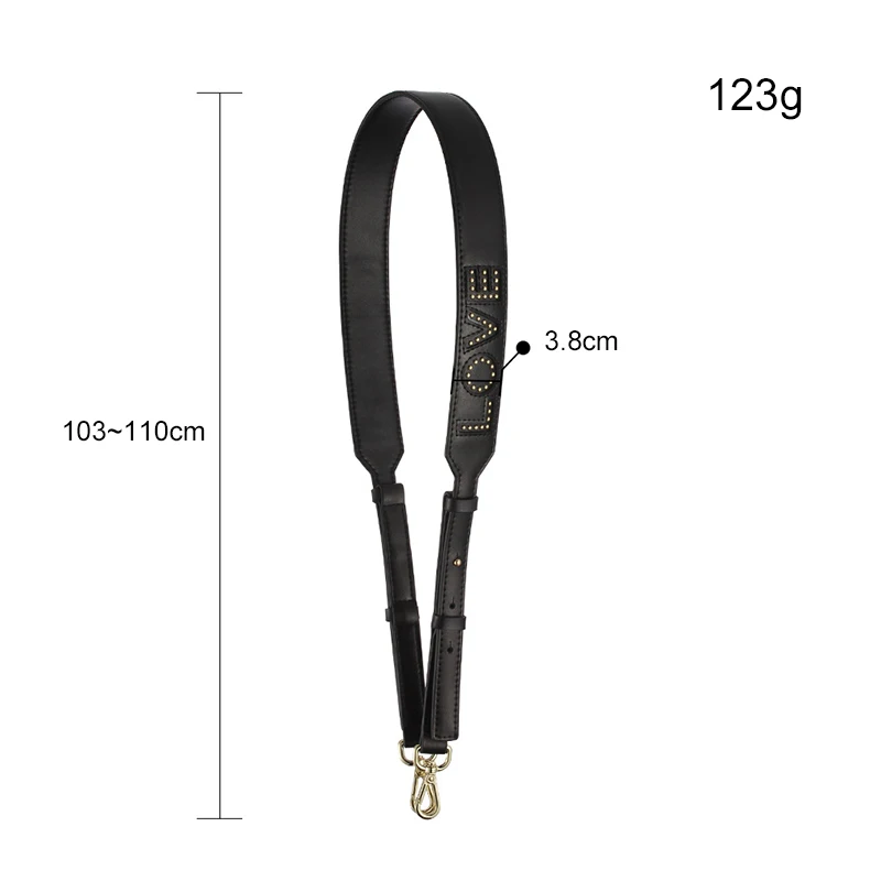 100% Genuine Cowhide Strap Adjustable Wide Shoulder Straps Leather Bag Rivets Prism Nails Shoulder Straps Versatile Color Female
